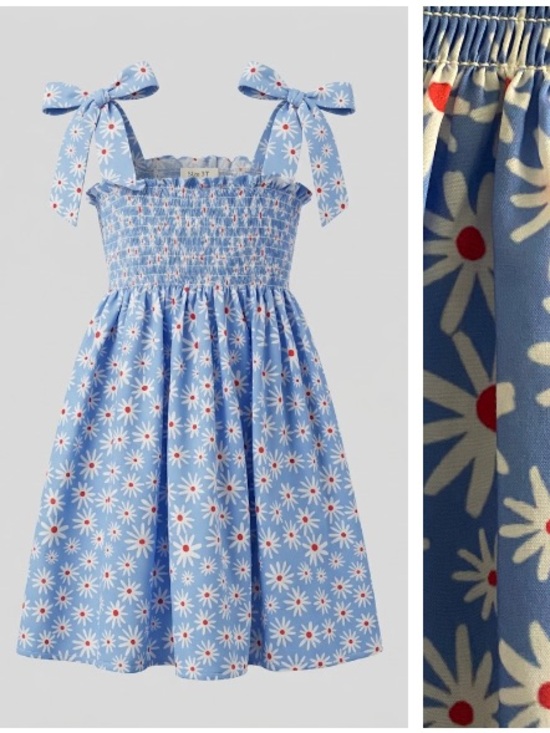 Cecil And Lou Other - Cecil and Lou Blue Daisy Smocked Tie Shoulders Sun Dress 5t